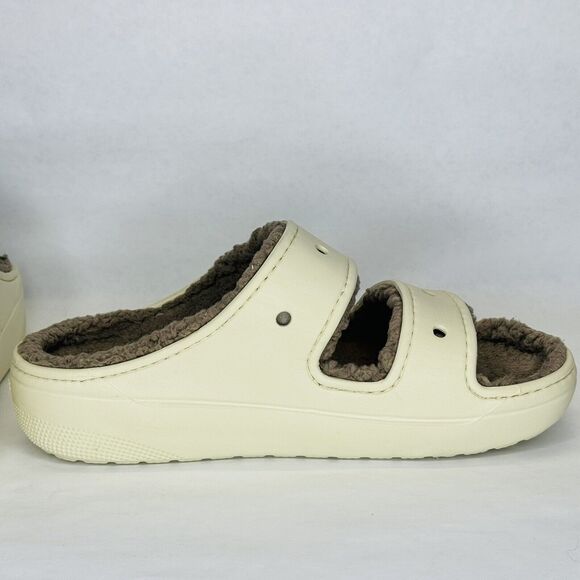 Crocs Cozzzy Unisex Sandals Size W10 M8 Off White‎ Gray Sherpa Footbed Platforms - Picture 6 of 10